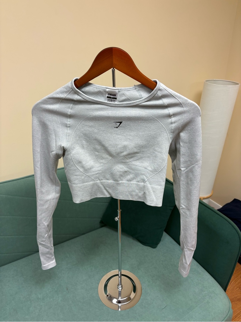 Gymshark Light Gray Cropped Seamless Long-Sleeve Top